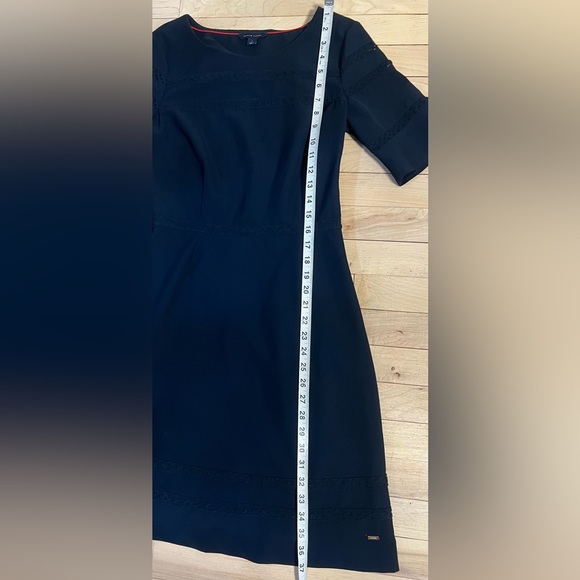 Tommy Hillfiger A-Line Midi Length  Short Sleeve Lace Detail Navy Blue Dress 2 - Picture 10 of 13